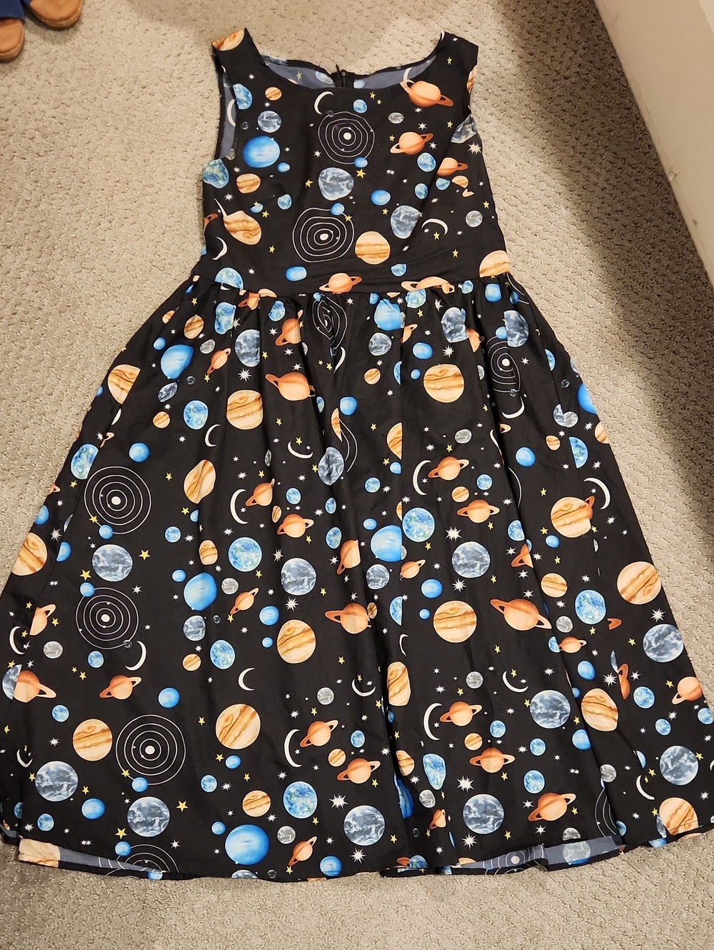 Black Space Print Fit & Flare Dress